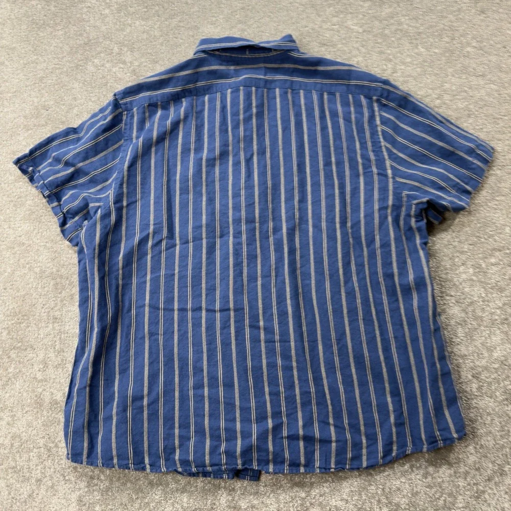 Banana Republic Shirt Mens XXL Blue White Striped Linen Blend Slim Fit 889550 06
